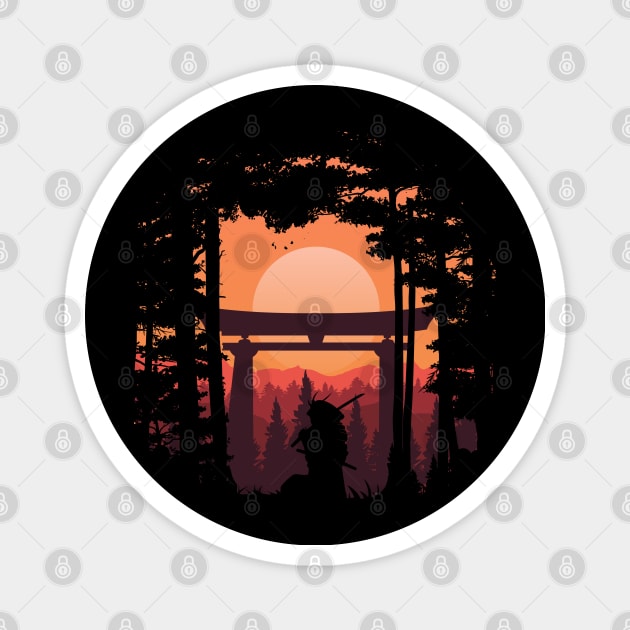 Traditional Samurai Sunset Magnet by Mandra